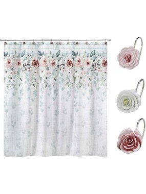 Stylish 72x72 Fabric Shower Curtain Set with 12 Hooks - Bathroom Decor